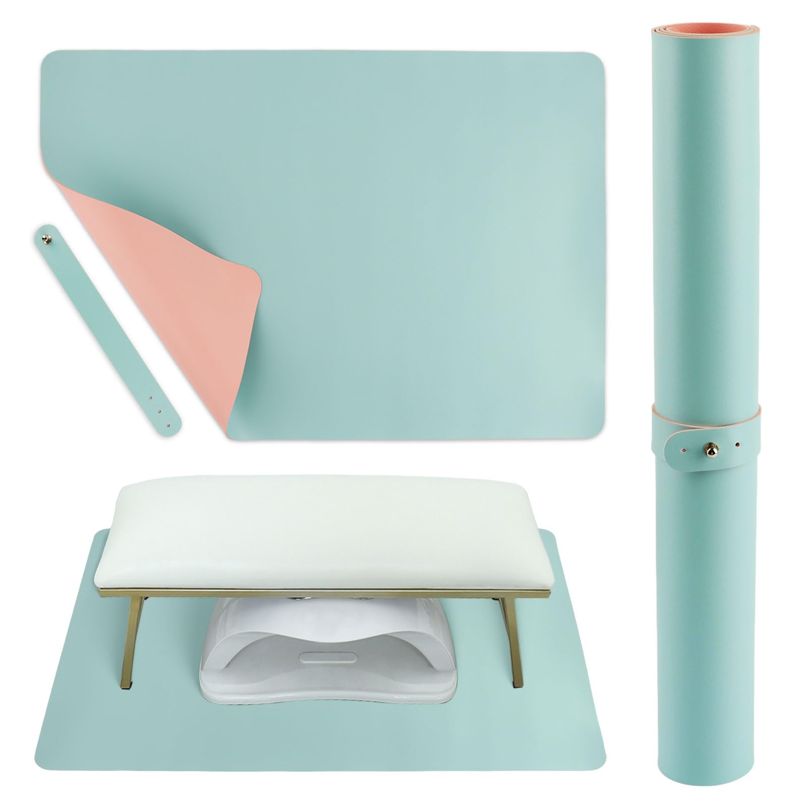 23.62x15.75 Inch Nail Art Table Mat(Nail Mat Only) Foldable Manicure Mat Nail Polish Mat for Nail Arm Rest Manicure Pad Nail Table Pad Desk Mat for Nail Technician Salon Home(Pink+Blue)